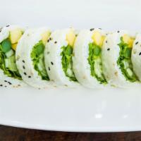 Garden Spring Roll · In: Asparagus, mango, cucumber, lettuce and avocado Wrapped in soy paper and sushi rice