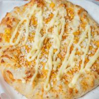 Personal Sweet Corn Pizza · Fresh mozzarella cheese blend with cotija cheese added after baking sweet corn, chili powder...