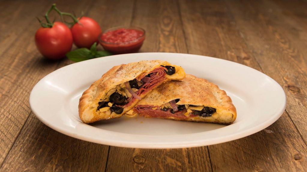 Combo · Your favorite topping combinations: salami, pepperoni, red onions, mushrooms, black olives smothered with our special blend of cheeses and baked in our brick oven. 949 calories.