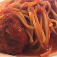 Spaghetti & Meatballs · Secret recipe of homemade meatballs in tomato marinara.