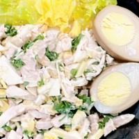 Shredded Chicken/Ginger-Scallion 薑蔥雞肉絲飯 · shredded chicken, braised egg, golden kimchi, house made ginger-scallion sauce