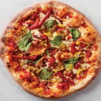 Plant Based Sausage Pizza · Artisan Crust, Marinara Sauce, Shredded Mozzarella, Spinach, Roasted Red Peppers, Pepperoni,...