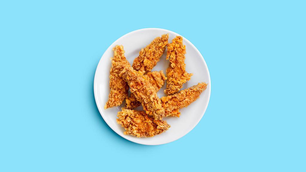 Chicken Fingers · Three crispy breaded chicken fingers.