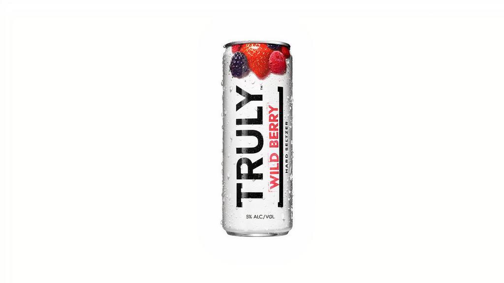 Truly Hard Seltzer Wild Berry | 24 Oz Can · Truly Wild Berry blends the naturally sweet flavors of juicy strawberries, raspberries & blackberries. Each 12oz. can has 5% alc./vol., 100 calories, 1g sugars, 2g carbs, and is Gluten Free.