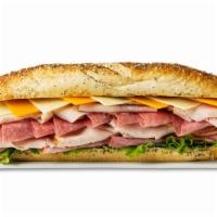 Everything Sub Sandwich  · Ham, turkey salami, pepper turkey and cheese on 1' everything seasoning french bread.
