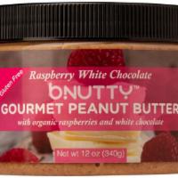 Bnutty Raspberry White Chocolate Peanut Butter (12 0Z Jar) · Crunchy Honey-Roasted Peanut Butter with Raspberries and White Chocolate
