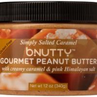 Bnutty Simply Salted Caramel Peanut Butter (12 0Z Jar) · Crunchy Honey-Roasted Peanut Butter with a Caramel Ribbon and Pink Himalayan Sea Salt