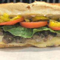 Big Philly · Thin Sliced Beef, Provolone Cheese, Grilled Onion,  Bell Peppers, Mushrooms w/ Mayo on Frenc...
