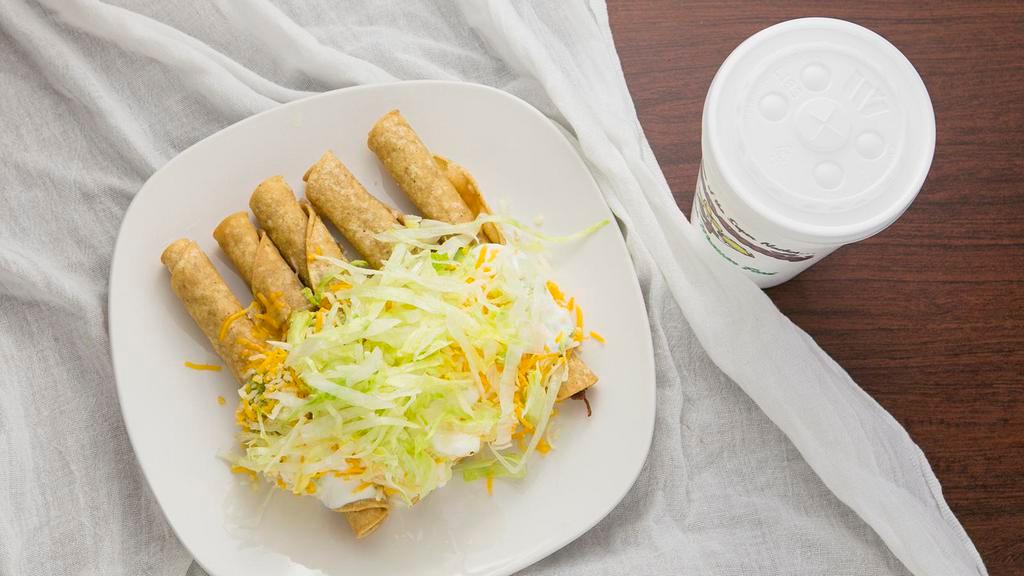 Special #1 · Five rolled taquitos (shredded beef) and small drink.