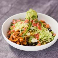 Low Carb Protein Bowl · Egg whites, spicy chicken, black beans, shredded lettuce, pico de Gallo, jalapeños, guacamole.