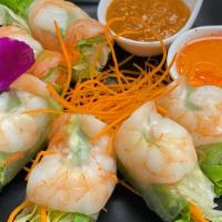 Fresh Spring Rolls · Organic tofu, carrots, cucumber, lettuce, cilantro and rice noodles wrapped in gluten free f...