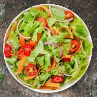 Lettuce Works (Garden Salad) · Fresh green lettuce mix, tomatoes, black olives, red onions, bell peppers, and shredded mozz...
