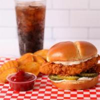 Crispy Chicken Sandwich Combo · New! Crispy Chicken sandwich,  with 2 all-white-meat chicken strips, mayo and pickles on a t...