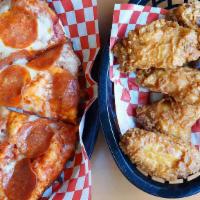 Pizza And Wings · Small 9” one topping pizza with 6 wings