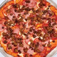 Ultimate Meat · Spicy sausage, seasoned ground beef, pepperoni, ham, salami and bacon.