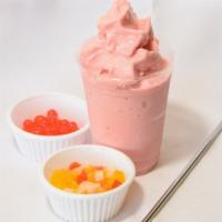 Tropical Smoothie · Fruit favor mix up with lychee, peach and strawberry. Caffeine free. Contains dairy.