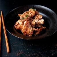 Chicken Karaage · Japanese-style fried chicken and crispy garlic, served with sweet garlic soy.