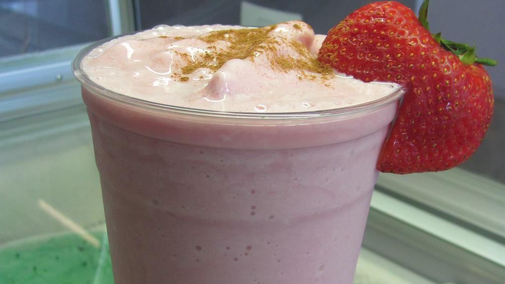 Real Fruit Milkshake · Seasonal choice of fruit, blended with ice, milk and a sweetener topped with whipped cream.