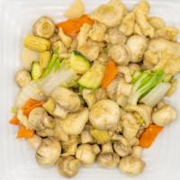 Moo Goo Chicken · Sliced white meat chicken with mushrooms, Napa cabbage, carrots and zucchini stir fried in l...