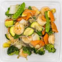 Shrimp Chop Suey · Shrimp with Napa cabbage, broccoli, zucchini, carrots, mushroom, water chestnuts, baby corn ...