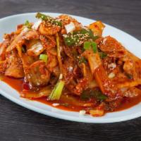 Spicy Pork Belly With Kimchi · Slice Pork Belly saute with Spicy Kimchi and green onion.