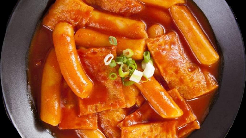 Spicy Rice Cake · Spicy Rice cake boiled with spicy sauce, fishcake, cabbage and green onion