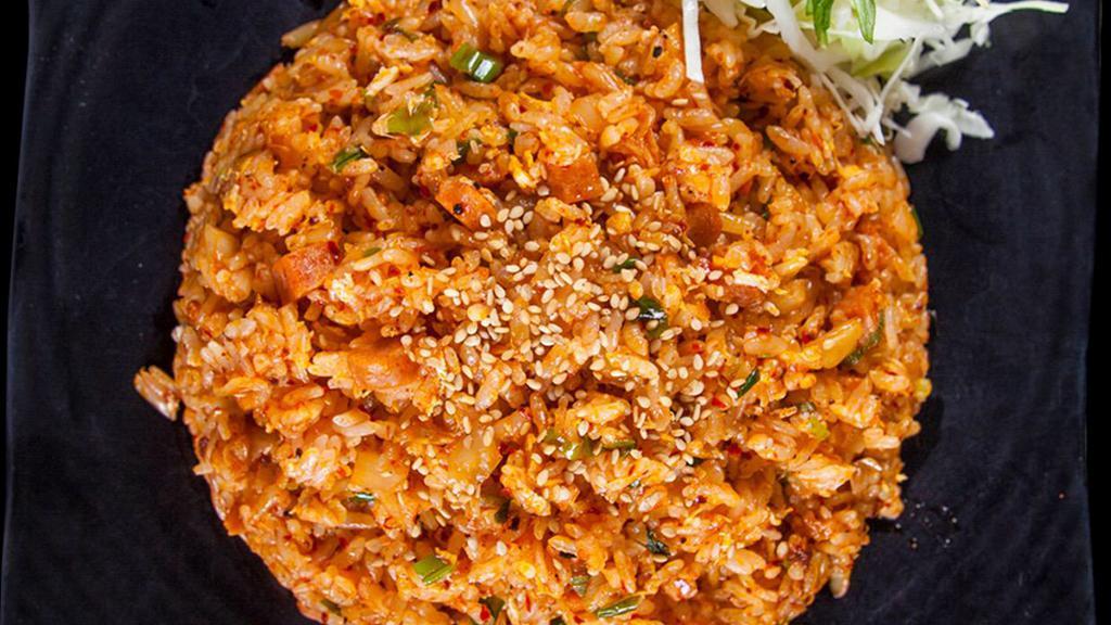 Kimchi Fried Rice · With Chopped Spicy Kimchi, Spam, Egg, Carrots, Onions, Green Onions