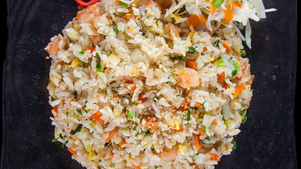 Shrimp Fried Rice · With Shrimp, Egg, Carrots, Onion and Green onions.