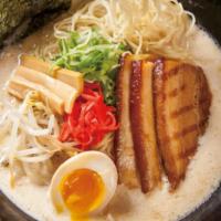 Premium Tonkotsu Ramen · Topping: 3pcs of Chashu (Pork Belly), Green Onion, Seaweed, Pickled Red Ginger, Bean Sprout,...