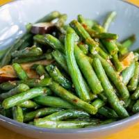 Green Beans · Stir fried green beans with pressed tofu (vegan)