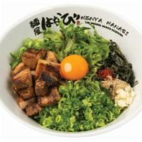 Kimista Mazesoba · Ingredients from the original plus spring mix and kimista (grilled marinated pork belly cube...