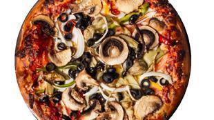 Vegetarian Pizza · Tomatoes, onions, bell peppers, mushrooms, olives, artichoke hearts.