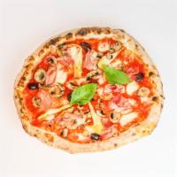 Capricciosa · San Marzano Tomato Sauce, Mozzarella Di Bufala, Mushrooms, Gaeta Black Olives, Rovagnati Gra...