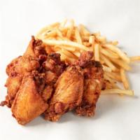 Naked Daddy Wings · No Sauce? No Powder? No strings attached. Let's get naked! Served with french fries.