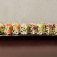 Mb Rainbow Roll · Blue fin tuna, salmon, yellowtail, albacore on avocado, cucumber & shiso roll with chia seed...