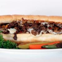 Cheese Steak Sandwich · sliced rib eye steak, melted provolone cheese, grilled onions, 
peppers and mushrooms served...