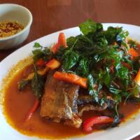 Spicy Catfish · Deep fried or steamed catfish stir fried with in-house red curry paste.