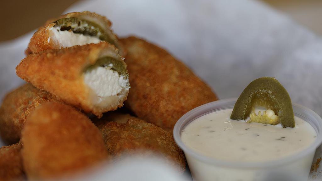 Jalapeño Poppers (Filled With Cream Cheese) · Served with ranch.