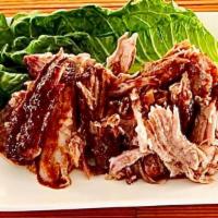 Pulled Pork Platter · Hot or mild BBQ sauce. Slow-smoked pork pulled! Served with two sides of your choice or one ...