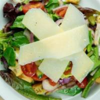 Mixed Green Salad · Baby greens, parmesan, croutons, cucumber, carrots, grape tomatoes, red onion & your choice ...