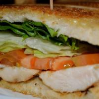 Grilled Chicken Sandwich · Grilled Marinated Chicken Breast with Lettuce, Tomato, Pickle, and Onion.