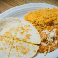 Kids Quesadilla Plate · Kids plates served with rice and beans.