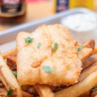Fish N' Chips · Beer battered Alaskan cod and fries. Served with malt vinegar & tartar sauce.