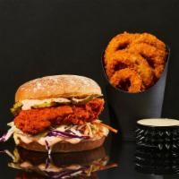 A Little Anarchy Combo · Nashville hot fried chicken with coleslaw, pickles and our goth chick sauce on a potato bun....