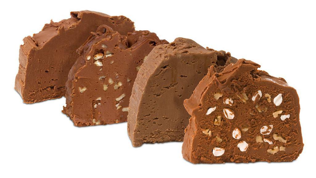 Fudge Favorites · 4 lbs. One pound of each ole fashioned fudge (plain), chocolate pecan, chocolate peanut butter and rocky road (marshmallows and walnuts).  Ready to share with friends and family (or just for you!).