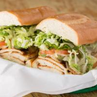 Baja Chicken · Marinated chicken breast, grilled onions, jalapeno peppers, and melted jack cheese on a toas...