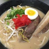 Beef Shortrib Miso Ramen · Noodles in Miso flavored broth with bone-in beef short-rib