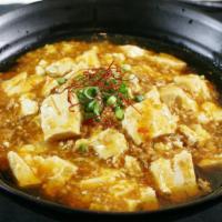 Mabo Ramen · Tofu and ground pork cooked in spicy sauce over shoyu ramen