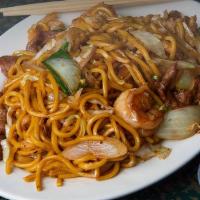 House Chow Mein · With shrimp, chicken, and beef.