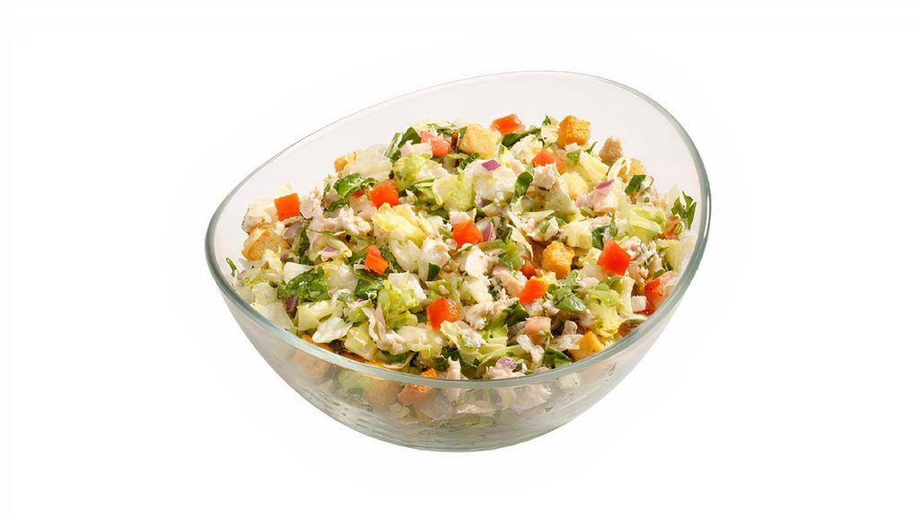Tuna Salad Chop · Double tuna salad, tomato, celery, red onions, croutons, balsamic vinaigrette dressing.